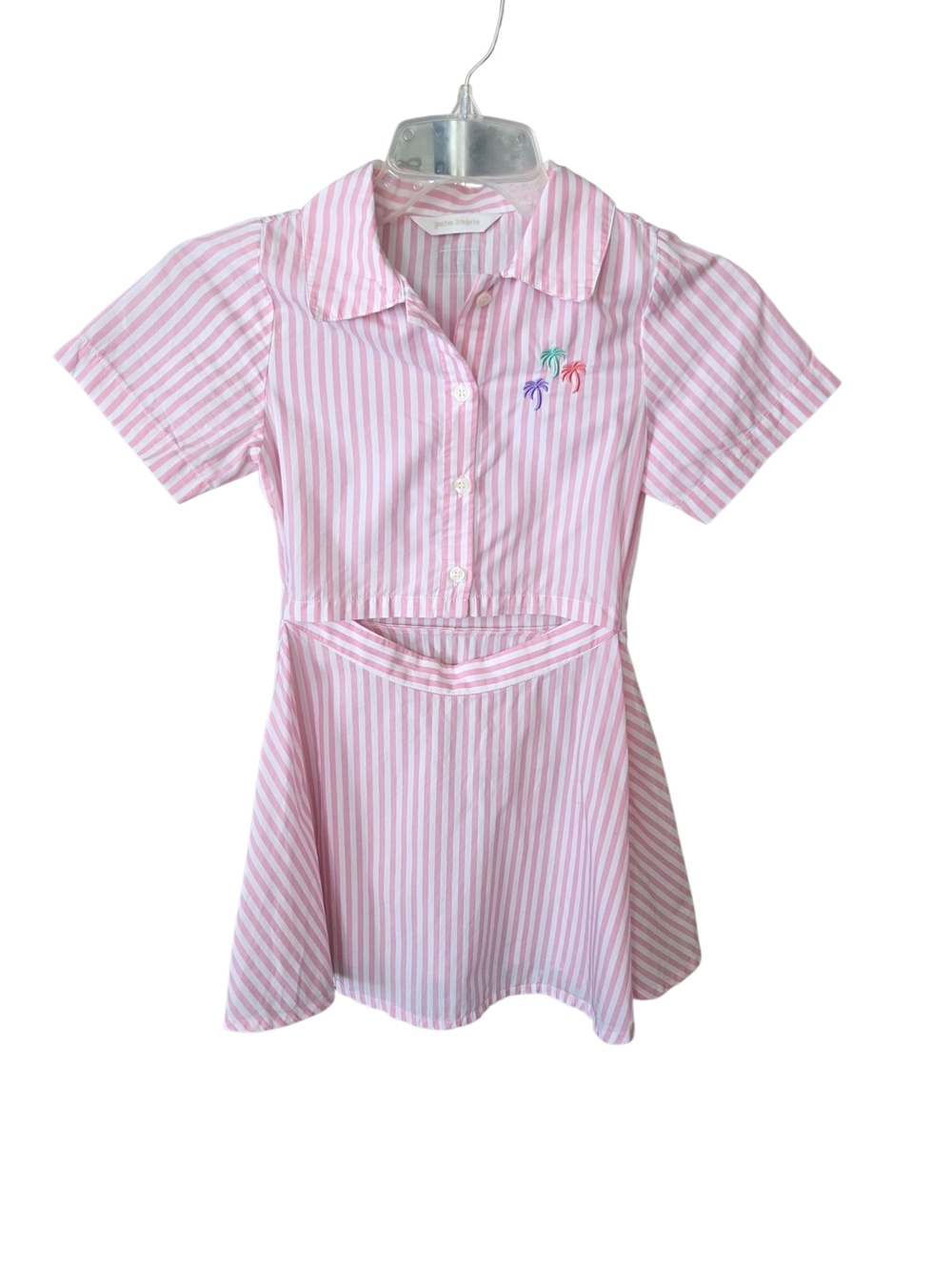 Palm Angels Pink & White Striped Polo Skater Dress with Palm Embroidery